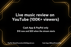 Live music review promotional image with payment details